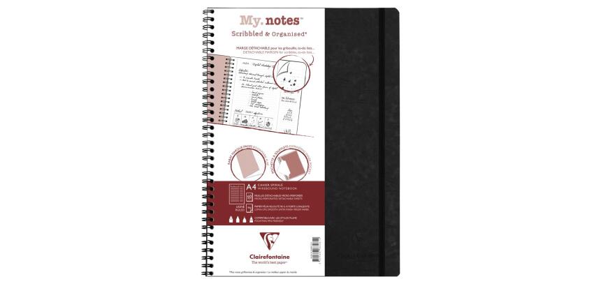 My.Notes Age Bag cahier reliure intégrale à marges détachables A4 120 pages détachables ligné + cadre en-tête - Noir