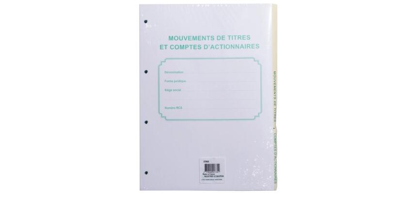 Recharge numérotée/perforée 58 feuillets unis blanc, épaisseur du papier 90g, avec gardes titrées pour classeurs Mouvements de titres, liste des actionnaires - Format A4 - Autre