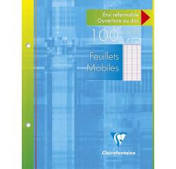 Feuillets mobiles sous étui 17x22 cm 100 pages perforées 2 trous grands carreaux