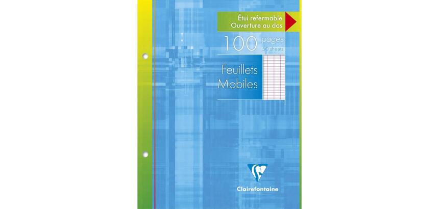 Feuillets mobiles sous étui 17x22 cm 100 pages perforées 2 trous grands carreaux