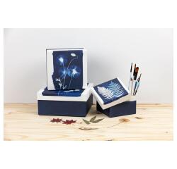 Cyanotype, Set de 3 boîtes gigognes carrées 25x25x12 cm, 20x20x11cm, et 16x16x10 cm