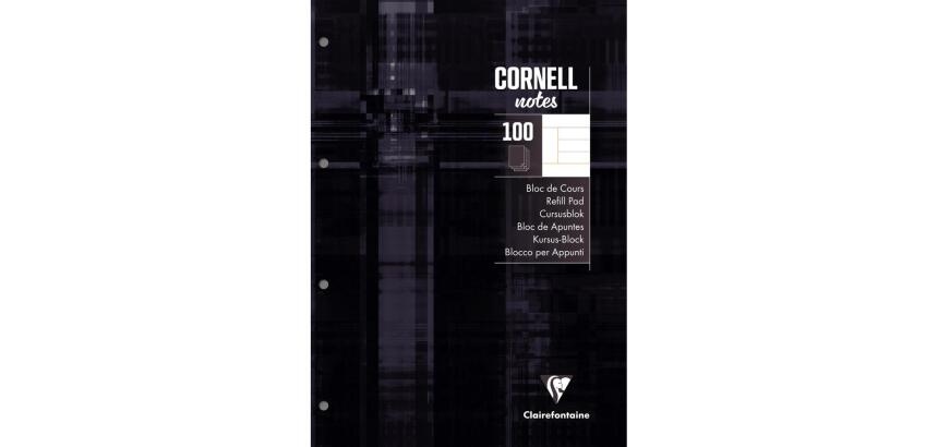 Bloc de cours CORNELL encollé grand côté A4 200 pages perforées 4 trous Cornell ligné 8 mm - Noir