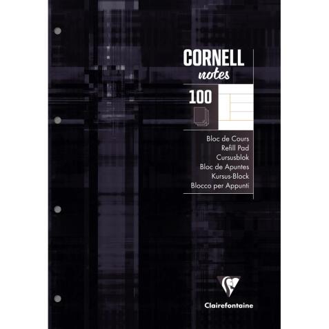 Bloc de cours CORNELL encollé grand côté A4 200 pages perforées 4 trous Cornell ligné 8 mm - Noir