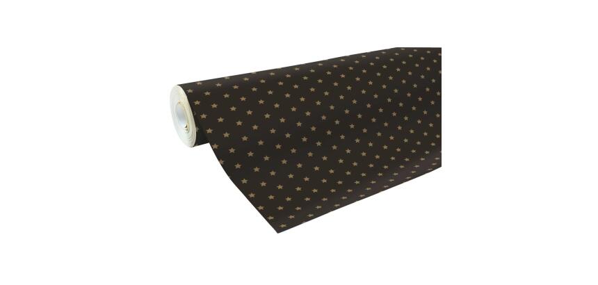 Papier cadeau Alliance, largeur 70 cm - Rouleau de 50 m, Etoiles or - Noir