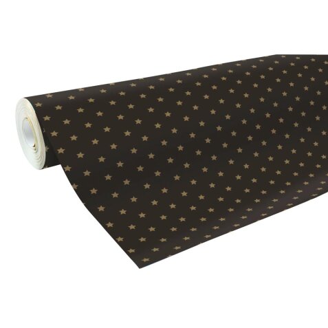 Papier cadeau Alliance, largeur 70 cm - Rouleau de 50 m, Etoiles or - Noir