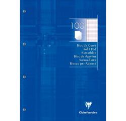 Bloc de cours encollé grand côté A4 200 pages détachables perforées 4 trous grands carreaux - Bleu