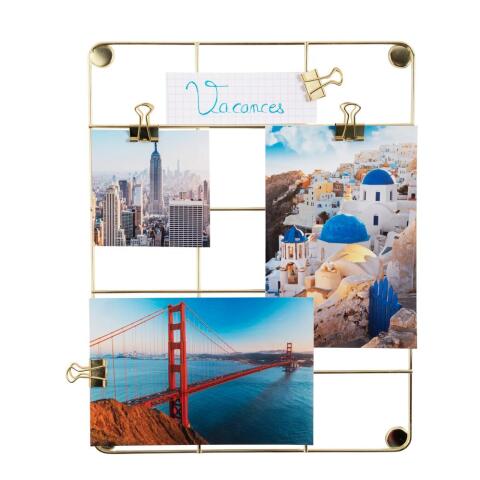 Tablero de fotos dorado 21,7x28,1 cm - Incluye: 4 clips, 1 gancho y 1 punta - Oro