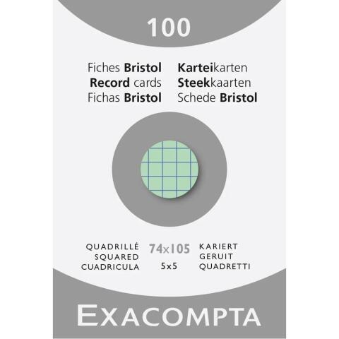Estuche Exacompta de 100 fichas Exacompta cartulina Bristol . Cuadricula 5x5 sin taladro 74x105mm - Verde
