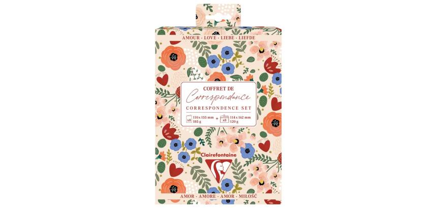 SET DE CORRESPONDANCE THÉMATIQUE, 8 enveloppes Pollen C6 (114x162mm) 120g + 8 cartes pliées 110x155m 185g, Amour
