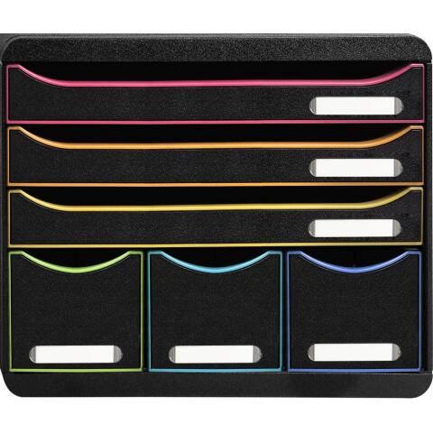 Módulo individual STORE-BOX, 6 cajones, STOP de seguridad, porta-etiquetas - 270x355x271 mm - Black Office - Negro/arlequín