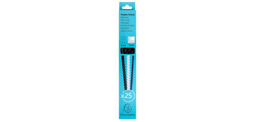 Boite 25 reliures spirales plastique 8mm
