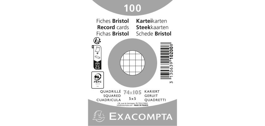 Fichas de cartulina bristol 205 g/m2 - Cuadricula - 74x105 mm - Blanco