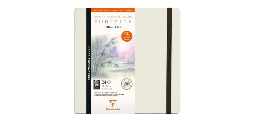 Fontaine Aquarelle carnet cousu 24F 21x21cm 300g grain satiné (cartes postales) - Blanc