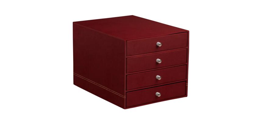Rhodiarama trieur 4 tiroirs simili cuir italien 24,8x32,7x22,8 cm - Lie de vin