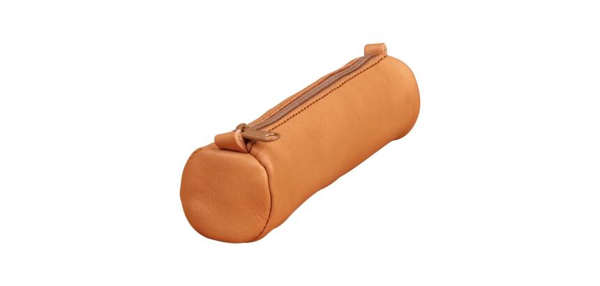 Trousse en cuir Age Bag petite ronde 18,5xØ4 cm - Tabac