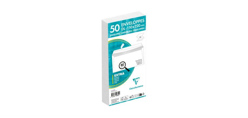 Enveloppe Clairefontaine 80 g/m² blanche avec bande de protection - Paquet de 50