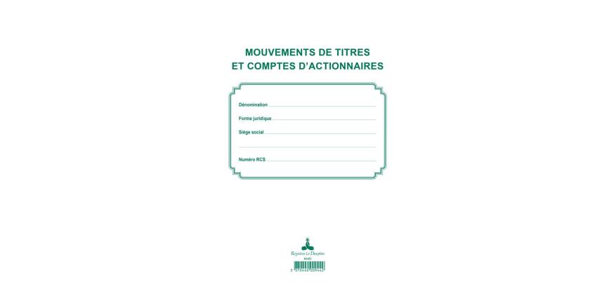 Registre des mouvements de titre, liste des actionnaires, 58 feuillets - Noir