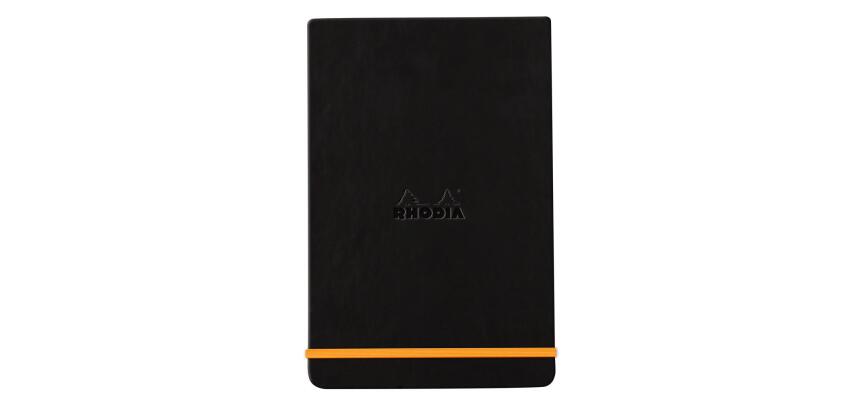 Rhodiarama Webnotepad rembordé rigide A5 192 pages ligné microperforé papier ivoire 90g fermeture élastique - Noir