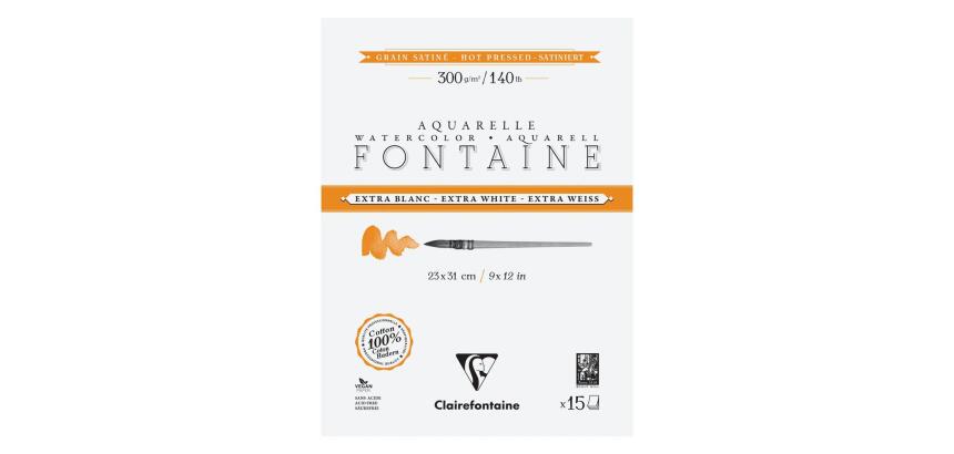 Fontaine Extra Blanc Grain Satiné bloc collé 4 côtés 15F 23x31cm 300g