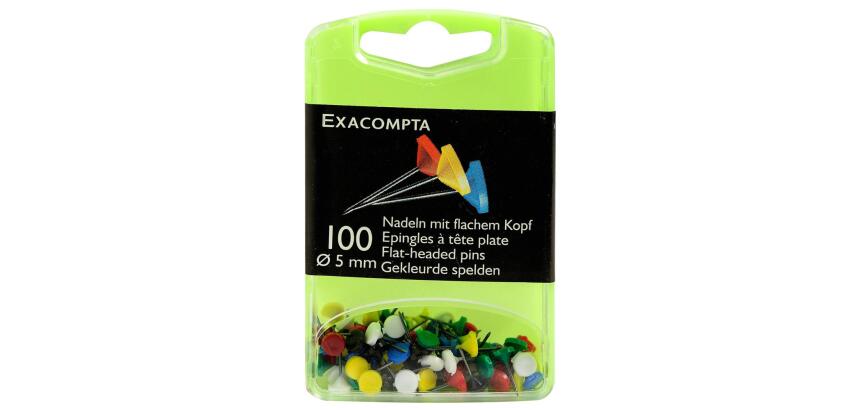 Blisterbox mit 100 Stück Flachkopfnadeln, Ø5mm, Spitze 8mm