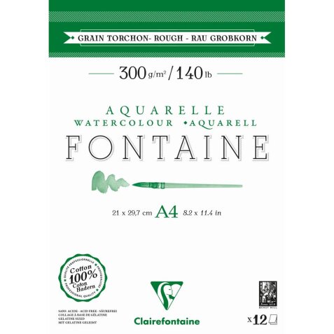 Fontaine bloc collé 2 côtés 12F A4 300g grain torchon