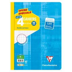 Cahier piqué 24x32cm 96 pages grands carreaux Couleurs assorties - Assortis