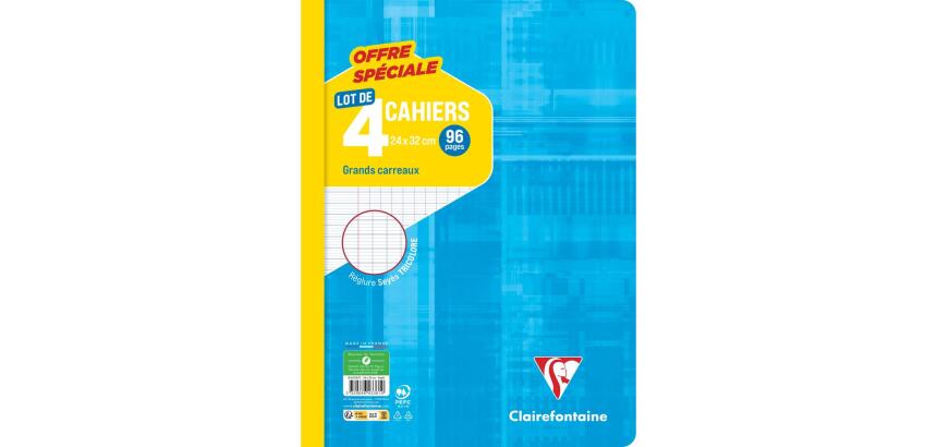 Cahier piqué 24x32cm 96 pages grands carreaux Couleurs assorties - Assortis