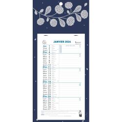 Calendrier mensuel avec feuillets détachables 13 x 23 cm sur carte illustrée Végétal 16 x 33 cm 2026 - Bleu