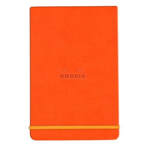 Rhodiarama Webnotepad rembordé rigide A5 192 pages ligné microperforé papier ivoire 90g fermeture élastique - Tangerine