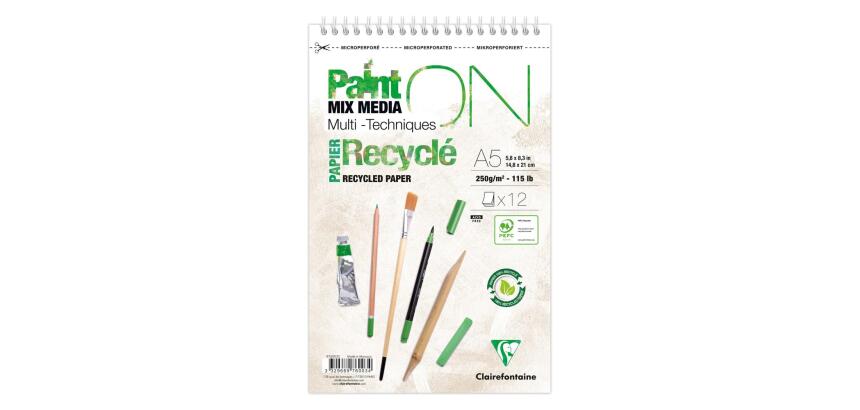 PaintON Recyclé bloc spiralé 12F A5+ 250g