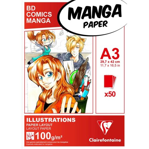 Manga Illustrations bloc collé 50F A3 100g