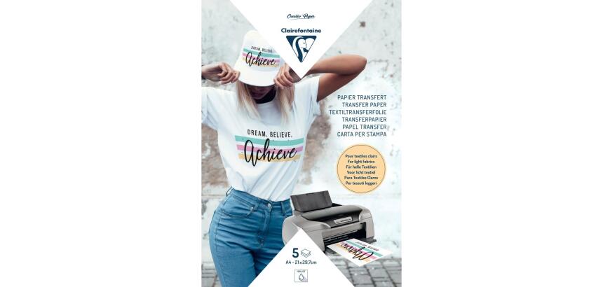 PAPIER TRANSFERT, Pochette de 5 feuilles 130g/m2 au format 21x29,7cm