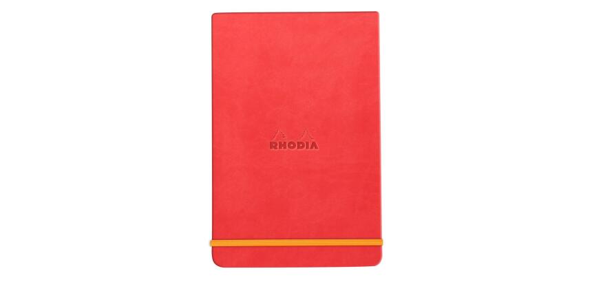 Rhodiarama Webnotepad 9x14 cm, mit festem Einband, 96 Blatt liniert, mikroperforiert, Papier elfenbein 90g, mit Gummizugverschluss - Koralle