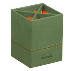 Rhodiarama pot à crayons simili cuir italien 8x8x11 cm - Sauge