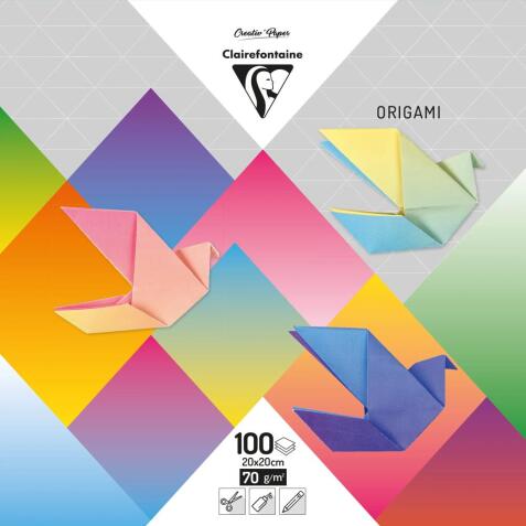 ORIGAMI, Pochette de 100 feuilles 70g/m2 au format 20x20cm - Multicolore