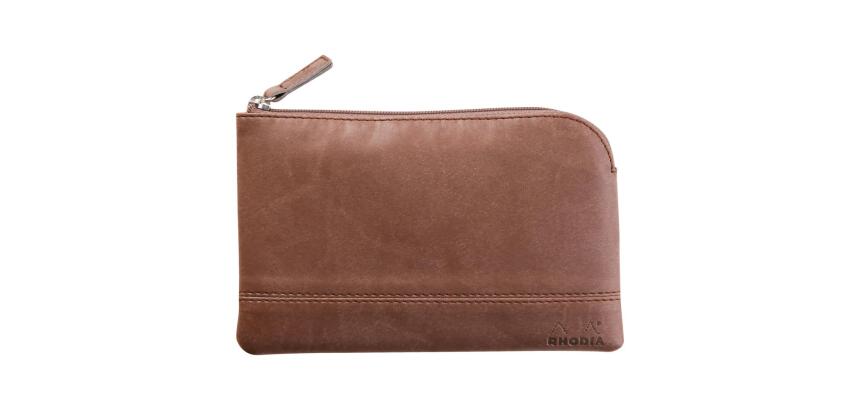 Rhodiarama pochette zippée en simili cuir - taille S (11x17 cm) - Chocolat