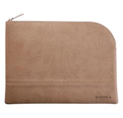 Rhodiarama pochette zippée en simili cuir - taille L (21x28 cm) - Taupe