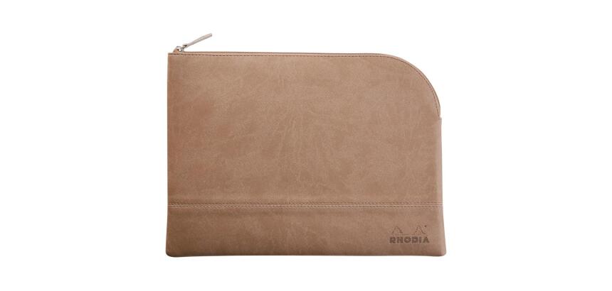 Rhodiarama pochette zippée en simili cuir - taille L (21x28 cm) - Taupe