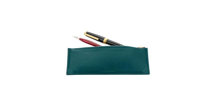 Trousse stylo en cuir, petit modèle - Vert émeraude