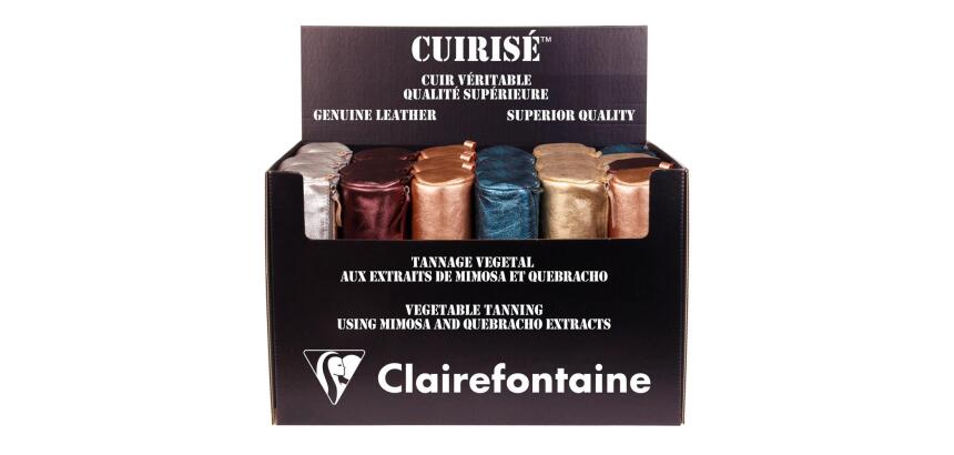 Présentoir 24 trousses rondes Clairefontaine Cuirisé - Assortis