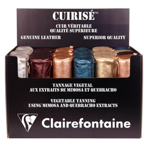 CUIRISÉ - Présentoir 24 trousses rondes en 5 couleurs assorties. - Assortis