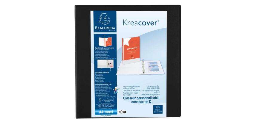 Classeur 4 anneaux plastifié Exacompta Kreacover personnalisable A4 maxi - Dos 9 cm