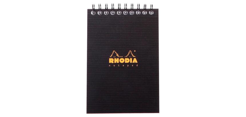 Notepad Rhodiactive 90g reliure intégrale A6 10,5x14,8 cm 160 pages petits carreaux 5x5 microperforé - Noir