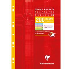 Copies doubles de couleur sous étui A4 200 pages perforées grands carreaux papier Couleur aléatoire 60 pages bleues, 60 pages roses, 40 pages vertes, 40 pages jaunes - Assortis