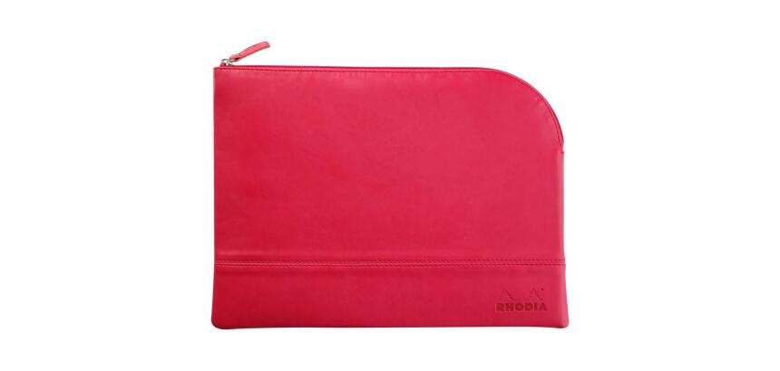 Rhodiarama pochette zippée en simili cuir - taille L (21x28 cm) - Framboise