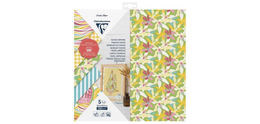 PAPIER IMPRIMÉ, Pochette de 5 feuilles 200g/m2 au format 30.5x30.5cm - Multicolore