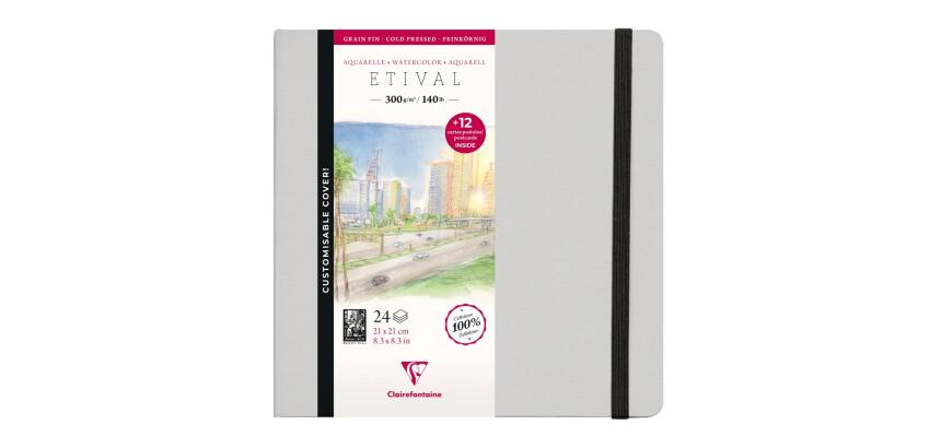 Etival Aquarelle carnet cousu 24F 21x21cm 300g grain fin (cartes postales) - Gris