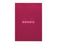 Bloc agrafé Rhodia Couleurs Prune N°16 A5 14,8 x 21 cm 80 feuillets petits carreaux 5x5 80g. Ultra-fonctionnel et ultra-simple, le bloc Rhodia est LA référence des blocs agrafés ! 80 feuillets détachables microperforés, réglure rose. Sole cartonnée rigide permettant la prise de note même sans appui. Papier Clairefontaine vélin surfin 80 g/m2 certifié FSC. - Prune
