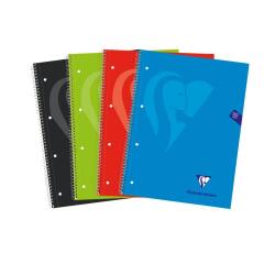 Cahier à spirale Mimesys A4+ 240 pages détachables perforées 4 trous petits carreaux et cadre en-tête 5 couleurs de bandes couverture carte rigide - Assortis