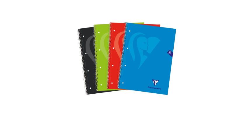 Cahier à spirale Mimesys A4+ 240 pages détachables perforées 4 trous petits carreaux et cadre en-tête 5 couleurs de bandes couverture carte rigide - Assortis